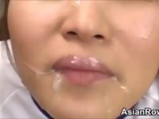 Csúnya ázsiai fiatal nő brutálisan használt és cummed tovább