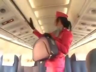 Erotic stewardess sucking peter before cunnilingus