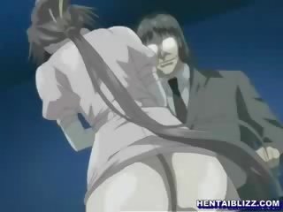 Renteng hentai perawat with a muzzle get whipped by master
