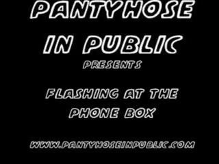 My bitch Wife In ebony Pantyhose Flashes At The Public Phone Box