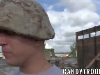 Military morning drill includes bareback x rated video and blowjobs